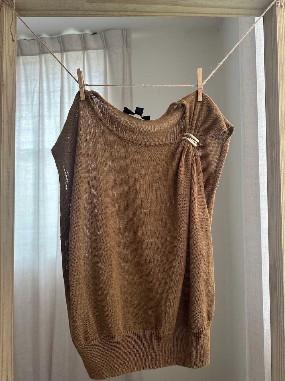 Zara Brown Off-the-Shoulder Knit Sweater with Ring Detail